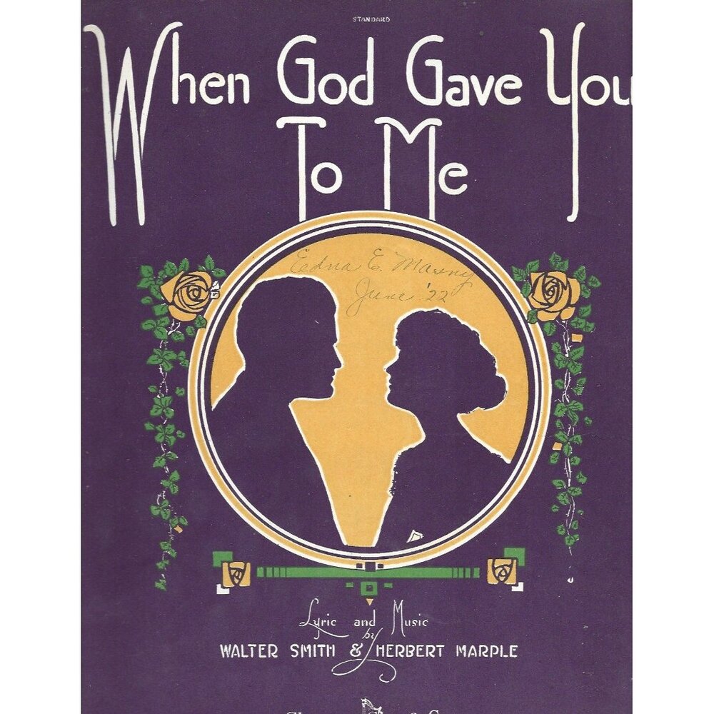 When God Gave You To Me 1920 Sheet Music Walter Smith Herbert Marple Valse
